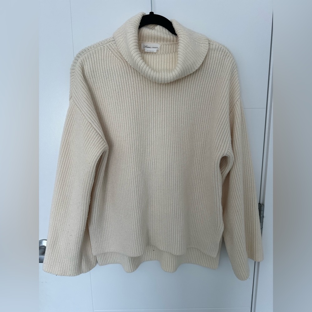 Lovers + Friends Cream Ribbed Cowl Neck Sweater